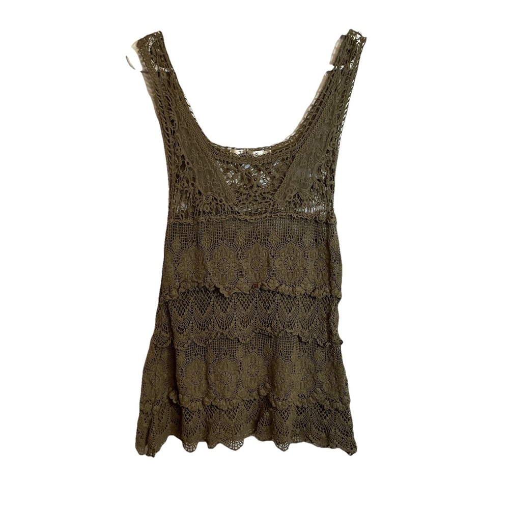 L'affaire Olive‎ Army Green Lace Crochet Sleeveless Top Women's Size S Small